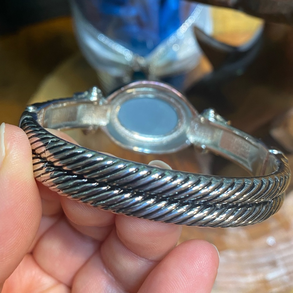 Vintage Elegant Statement Bracelet, Silver tone with Mirror - Picture 7 of 17